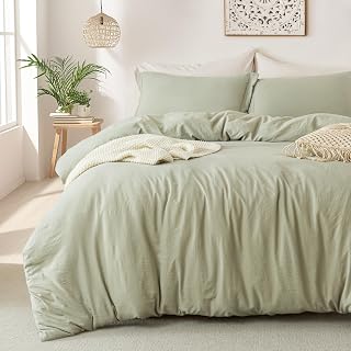 MILDLY Duvet Cover Queen Ultra Soft Comforter Cover Set 3pcs, Mist Sage | Washed Microfiber Cotton-Like, Breathable Comfort, Hidden Zipper, 8 Corner Ties, OEKO-TEX Certified, Fade Resistant