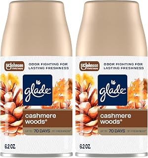 Glade Automatic Spray Air Freshener Refill, Cashmere Woods, 2 Count | 6.2 oz Each, Home and Bathroom Use, Fits Glade Automatic Spray Holder, Adjustable Timed Fragrance Release, Odor Fighting