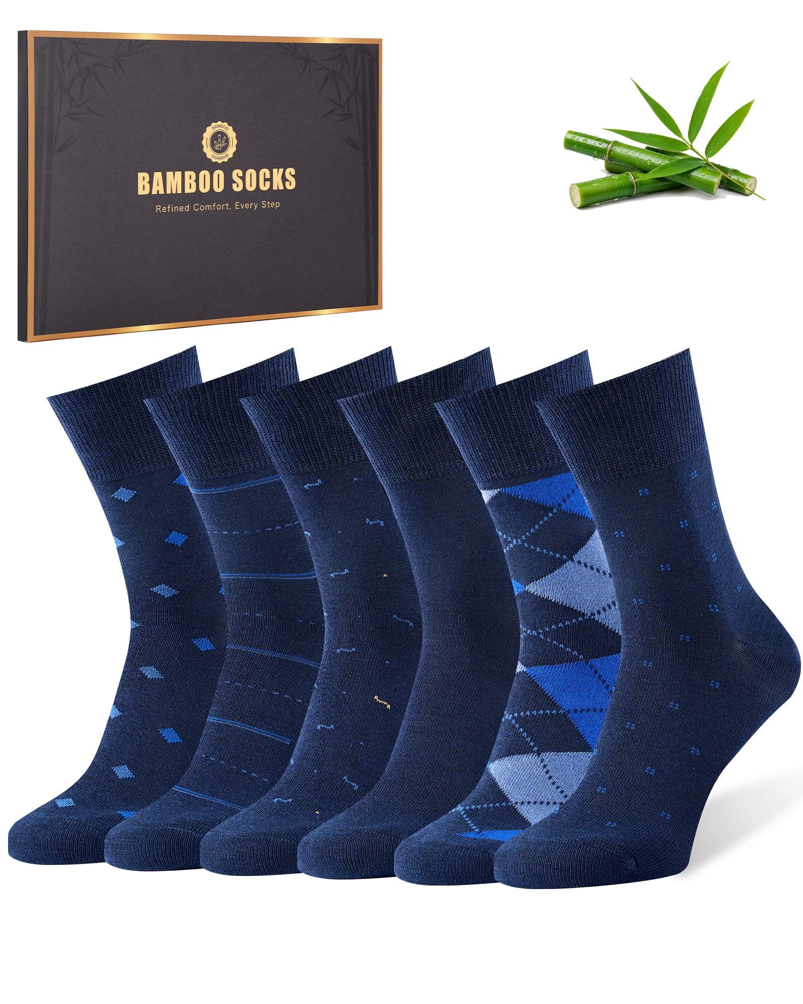 Mens Socks, 6 Pairs Bamboo Dress Socks, Soft & Comfortable