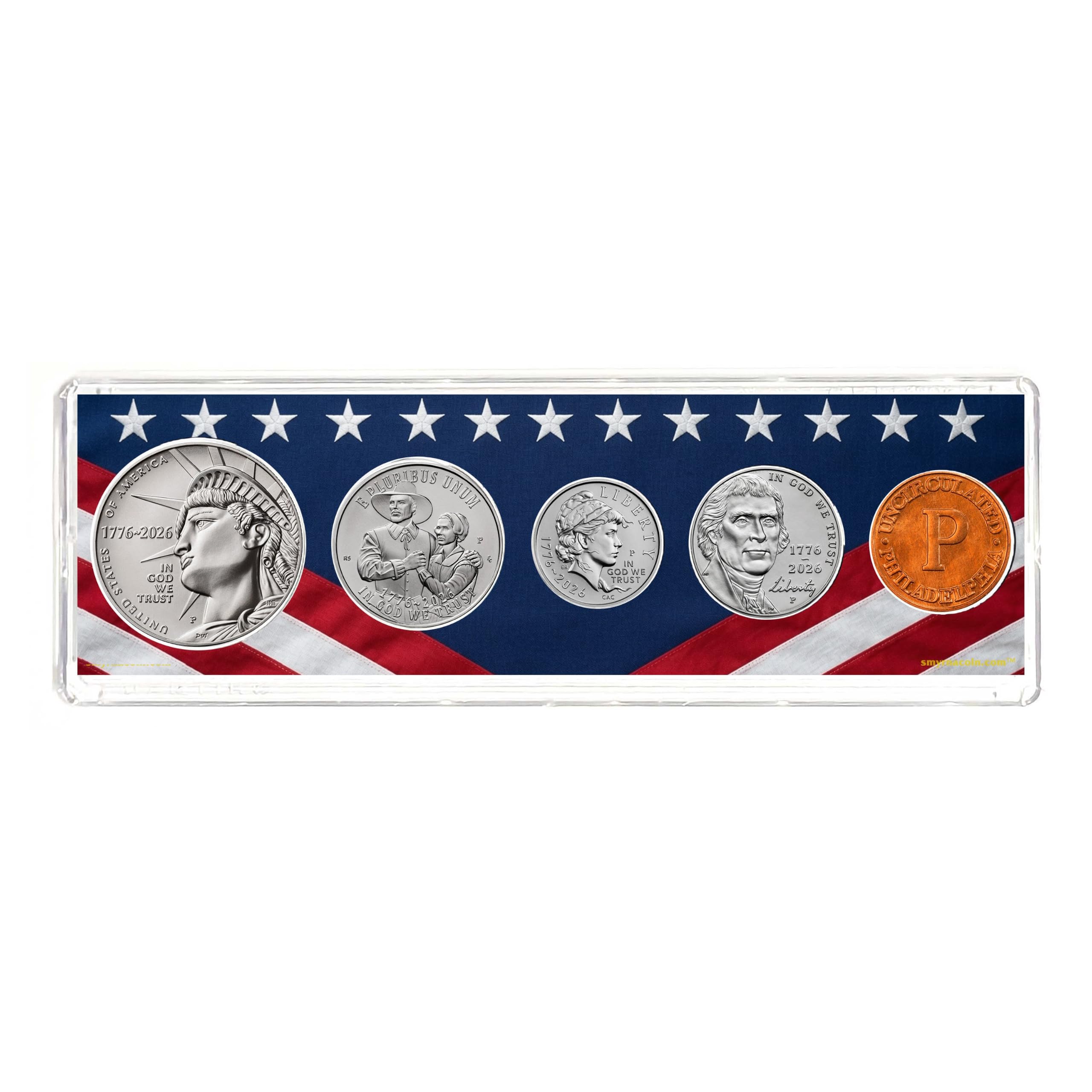 2026 P Birth Year Coin Set in American Flag Holder - Philadelphia Mint (P) - Dua