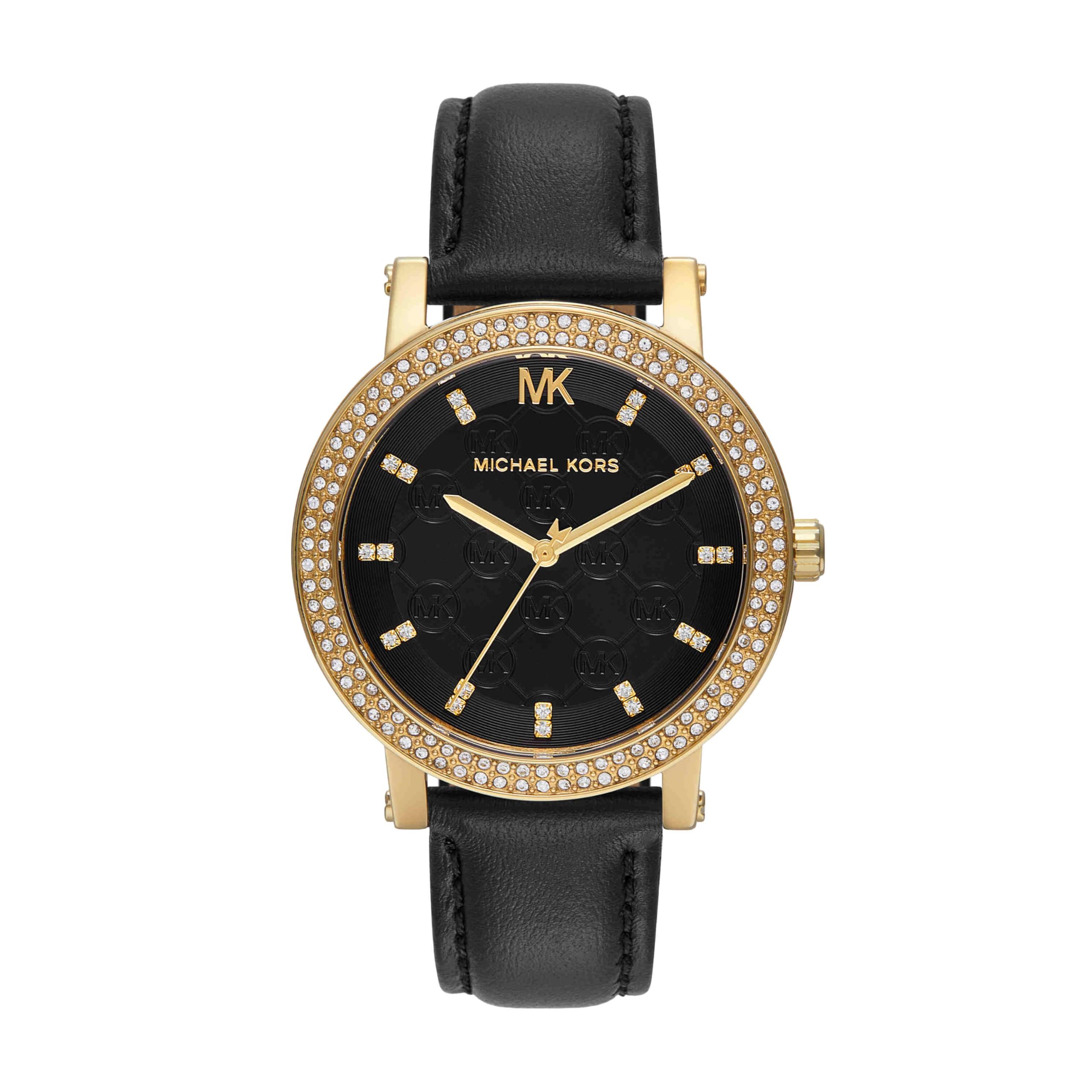 Michael Kors Corey Three-Hand Black Leather Watch