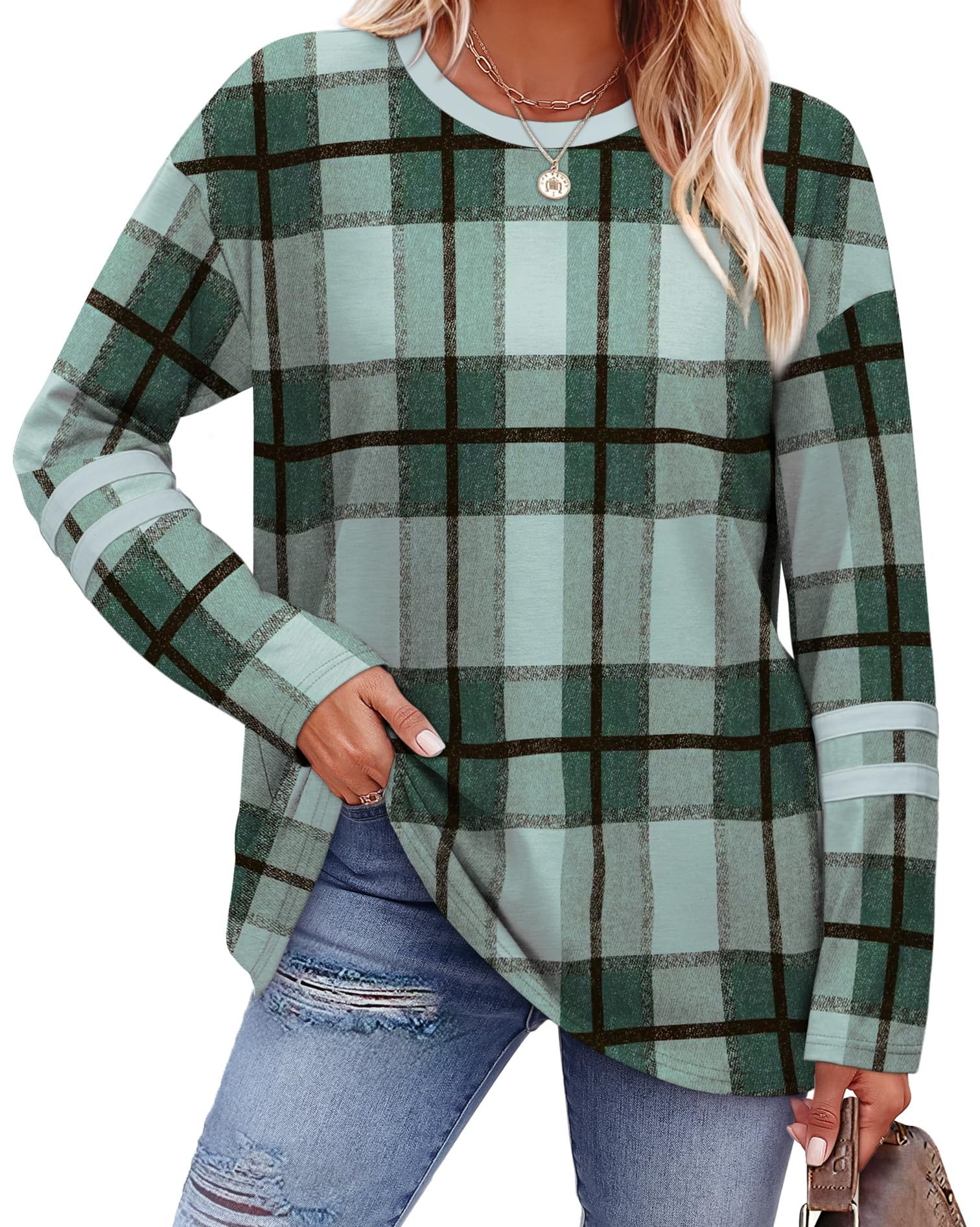Sampeel Long Sleeve Shirts for Women Color Block Casual Tops Fall Outfits 2026 B