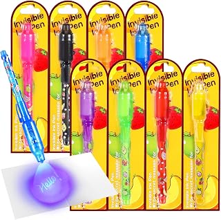 Invisible Ink Pen for Kids, Birthday Party Favors for Girls Boys, Spy Pens with UV Light Secret Message Magic Markers, Goody Bag Stuffers Toys for 4-12 Year Old Girls Boys Gift (8PCS)