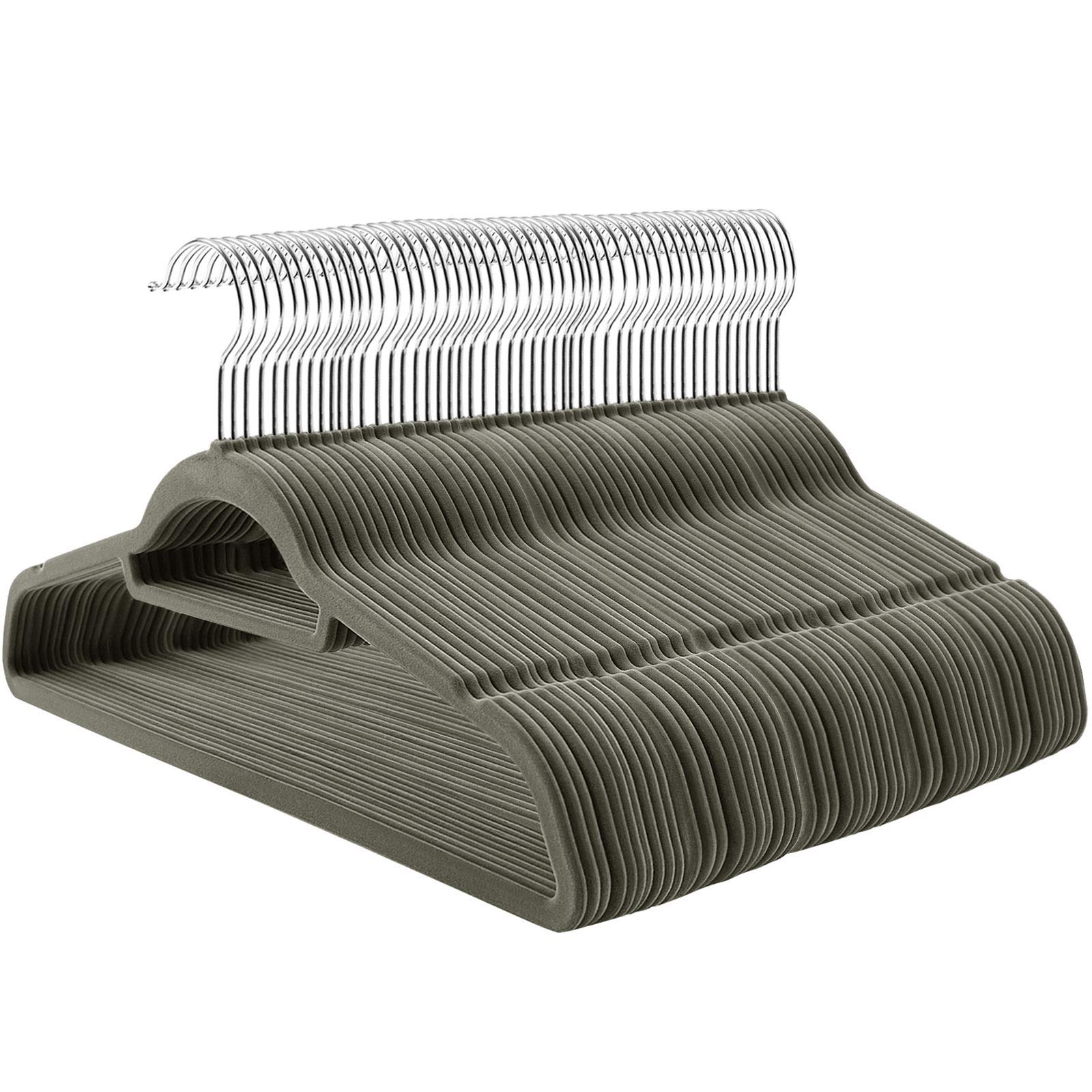 SONGMICS Velvet Coat Hangers, 100 Pieces, Non-Slip, Grey