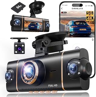 4 Channel Dash Cam Front 4K Rear Side 1080P, 5G WiFi GPS Car Camera | Includes 64GB SDcard. Features night vision, 24H parking monitoring, and G-sensor loop recording