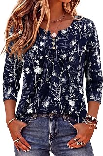 Zeagoo 3/4 manica donna top elegante casual 2026 scollo a V t-shirt camicette floreale estate lavoro di base tees