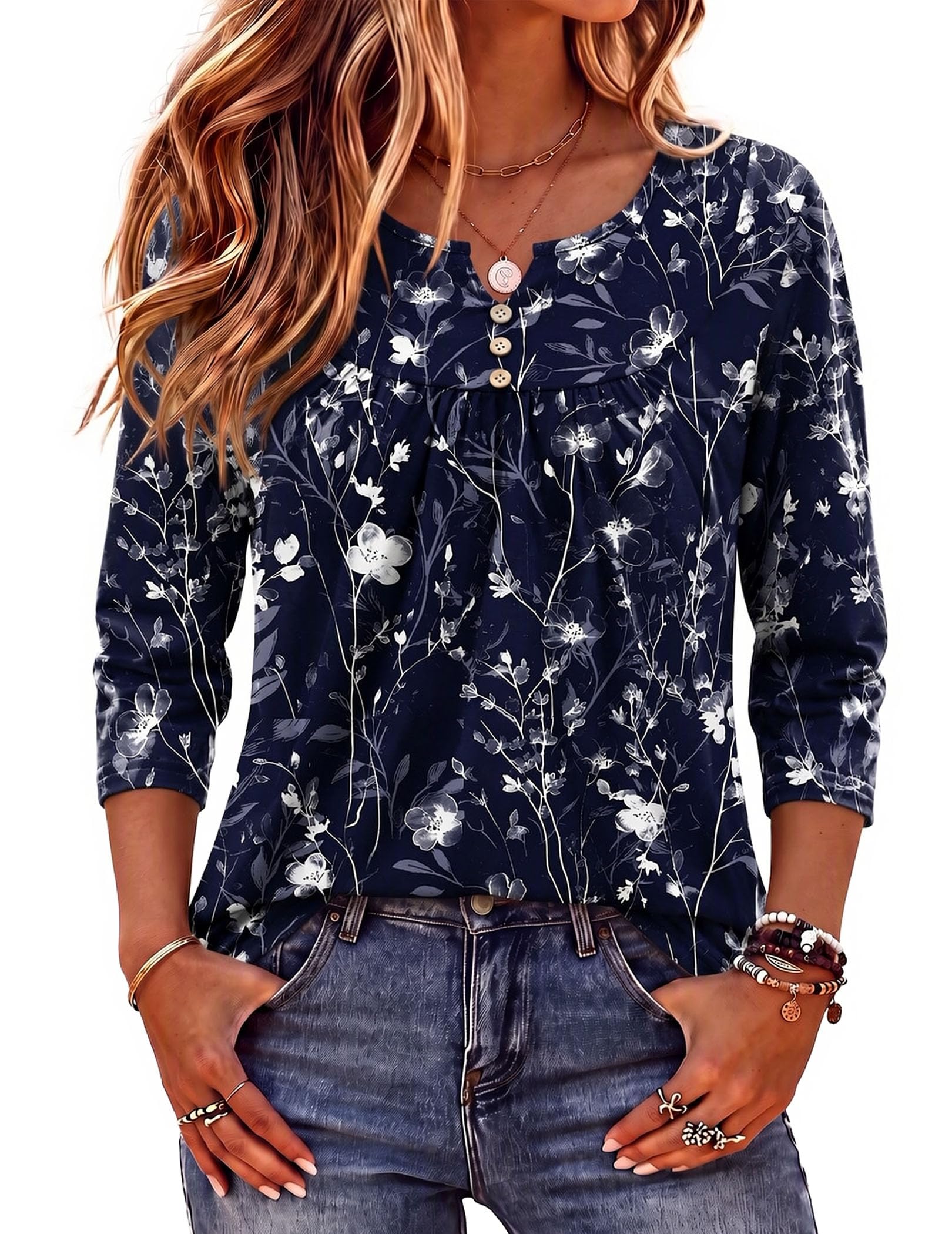 Zeagoo 3/4 manica donna top elegante casual 2026 scollo a V t-shirt camicette fl