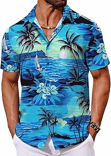 COOFANDY Mens Hawaiian Shirt Short Sleeve Button Down Shirts Tropical Floral Summer Beach Shirts