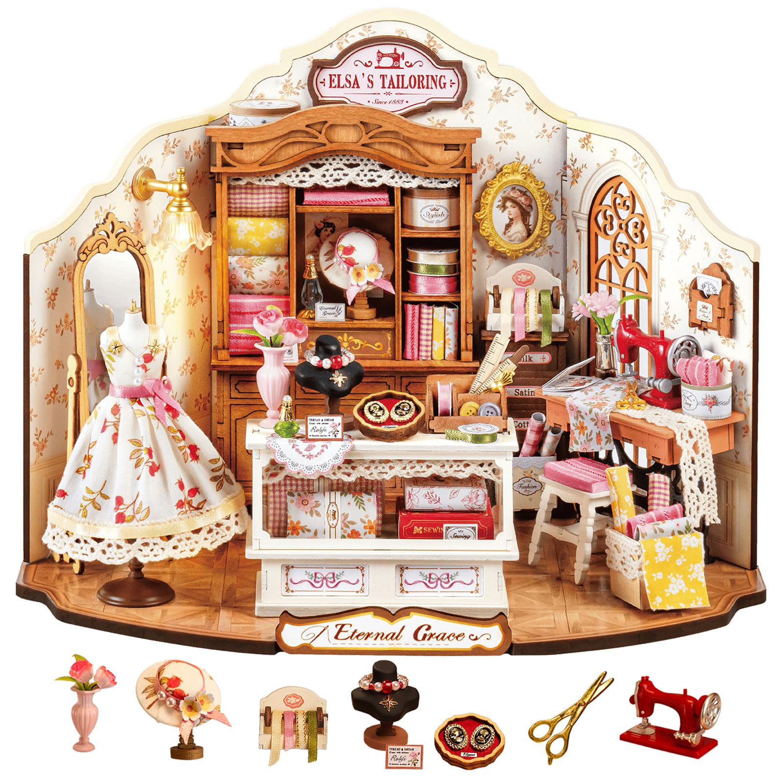 Rolife Tailor Shop DIY Miniature Dollhouse Kit Gift for Adults | 1:18 Scale Elsa