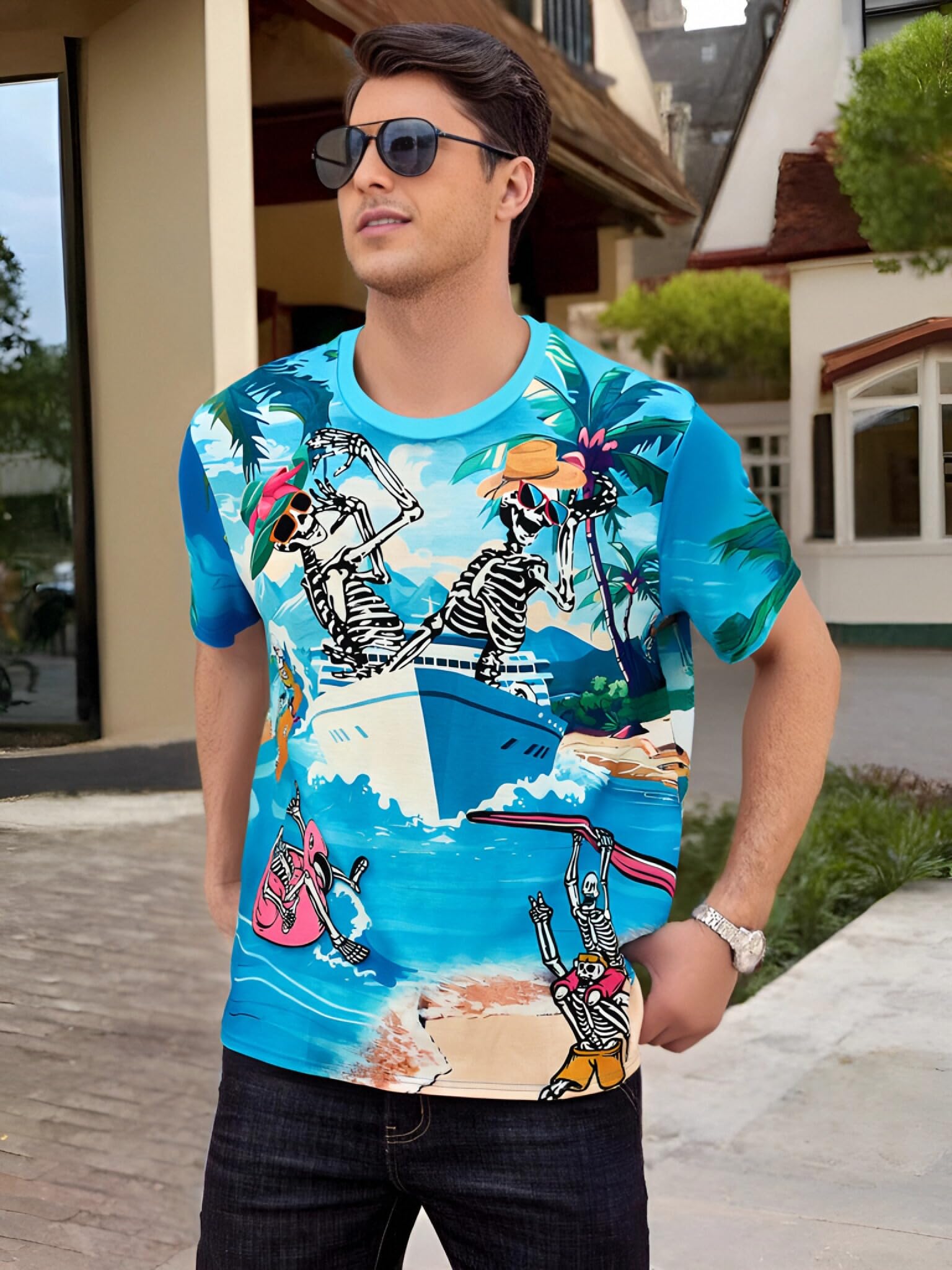 Herren Graphic T-Shirt Kurzarm Casual Tee mit einzigartigem Druckdesign - Trendi