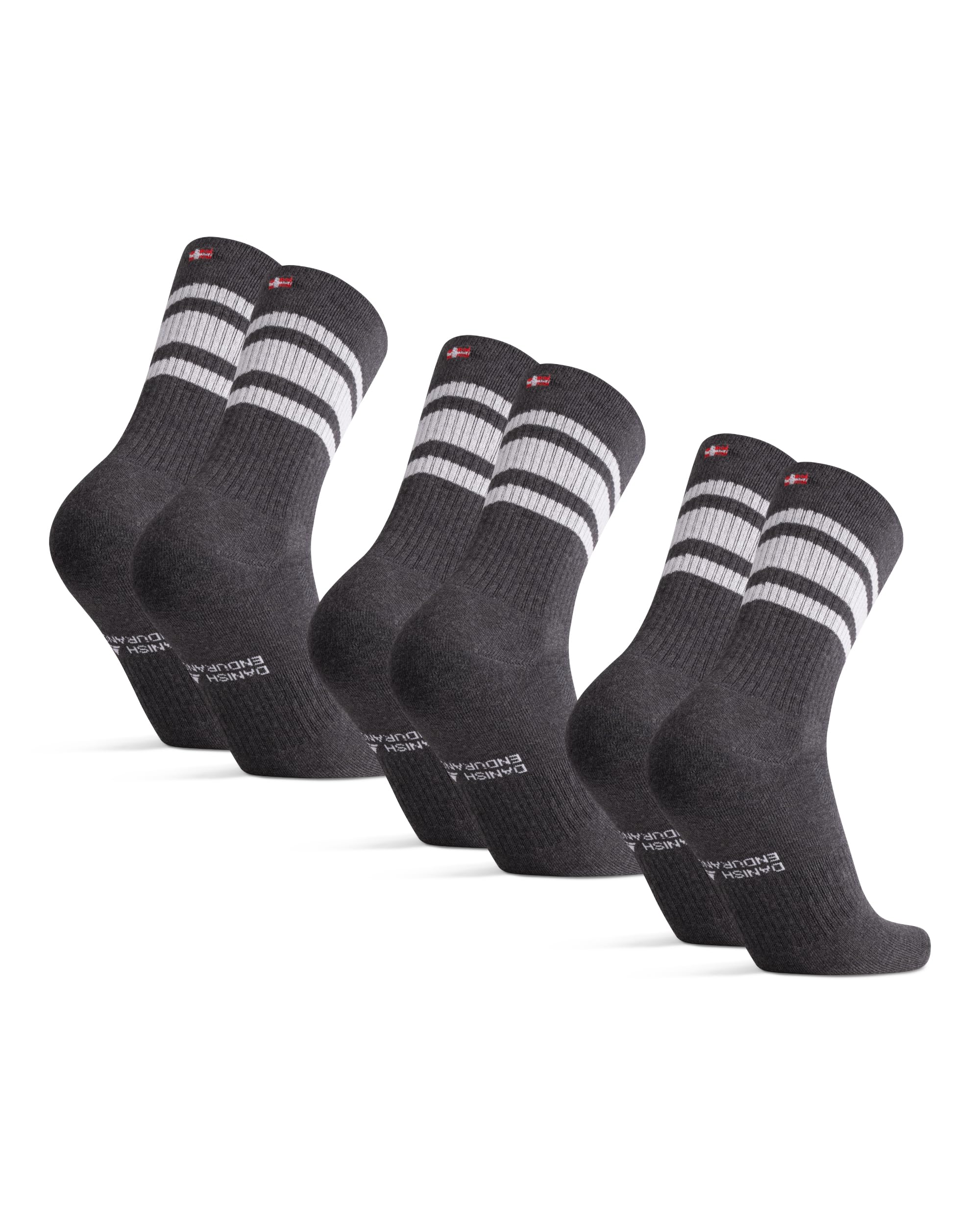 DANISH ENDURANCE Tennis Crew Socks, Cotton Sports Socks, 3 & 6-pack