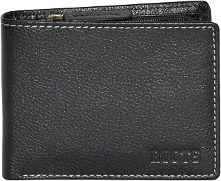 ROOTS Men's Genuine Leather Bifold RFID Blocking Slim Wallet Zip Coin Pocket Card Holder, Black