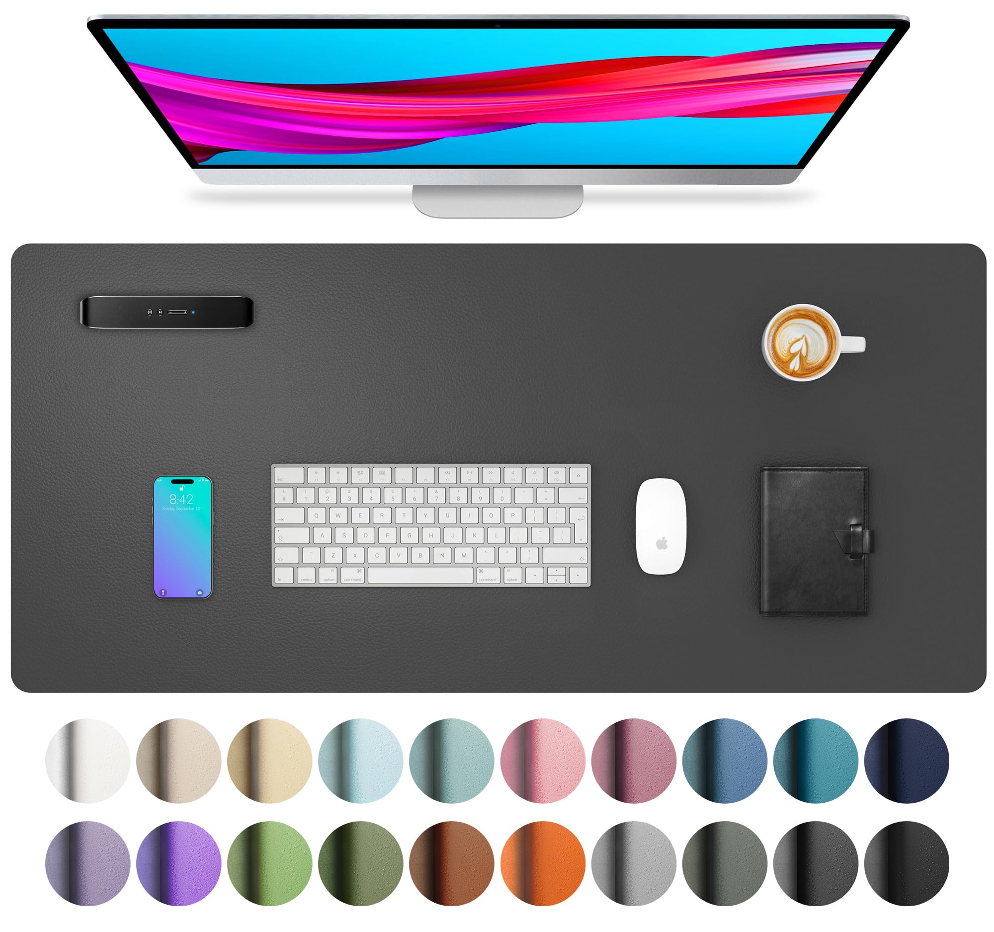 Aothia Leather Desk Pad Protector, Mouse Pad, Office Desk Mat, Non-Slip PU Leath