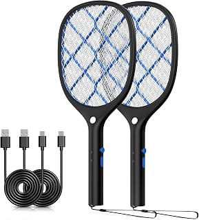YISSVIC Fly Swatter Electric Bug Zapper Racket 4000 Volt Rechargeable Fly Zapper Indoor Outdoor Black and Blue 2 Pack