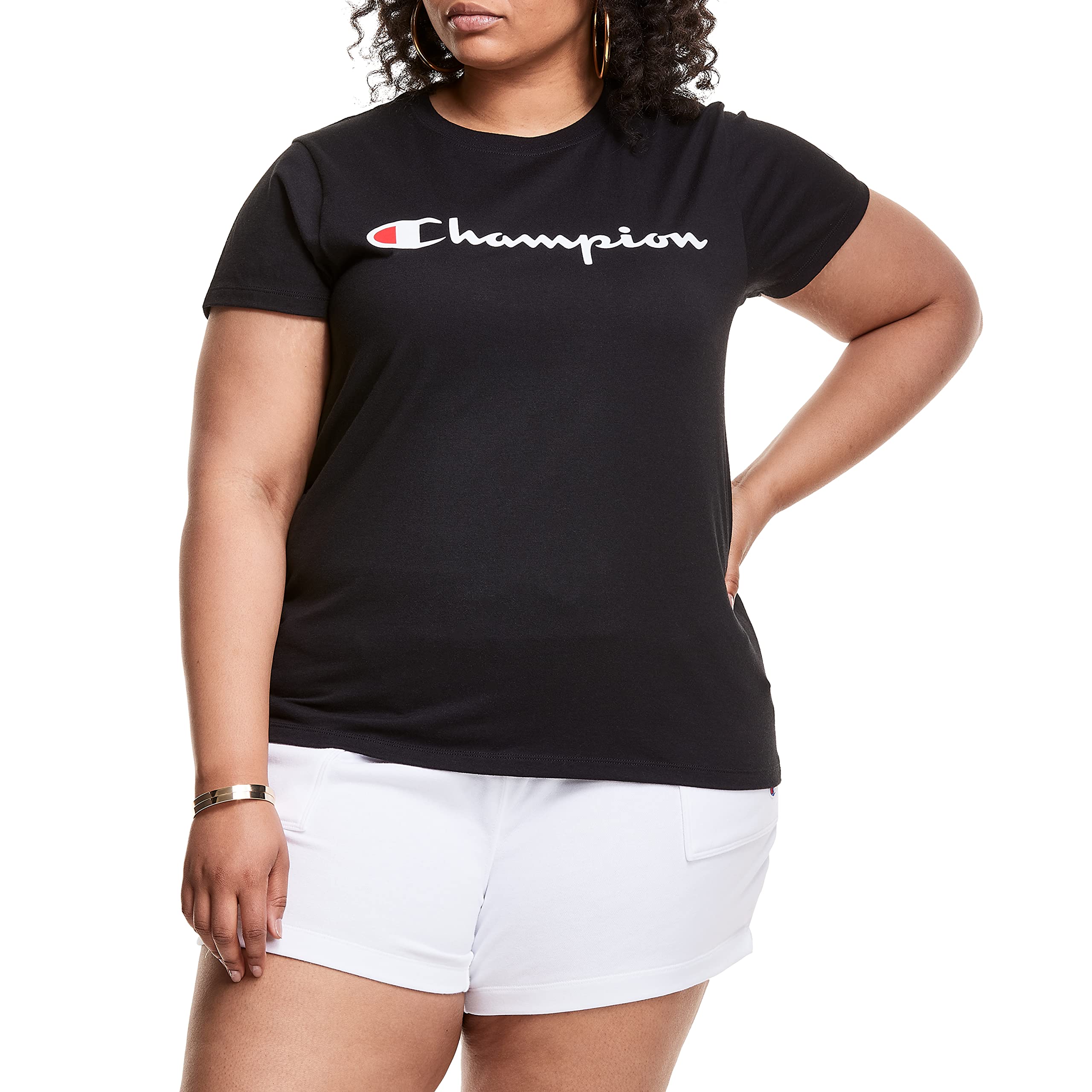 Champion Women’s Classic Short Sleeve Graphic T-Shirt, Standard Fit, Script Logo