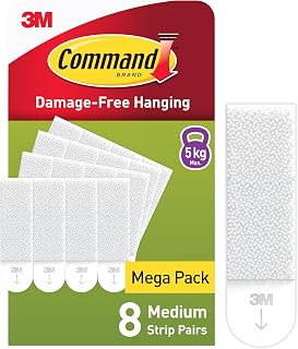 Command Picture Hanging Strips, Medium, 8 Pairs (16 Adhesive Strips) | Value Pack, Damage Free Hangers, White, for Pictures Frames, Mirrors & Wall Décor, No Tools Required, Holds up to 5 kg