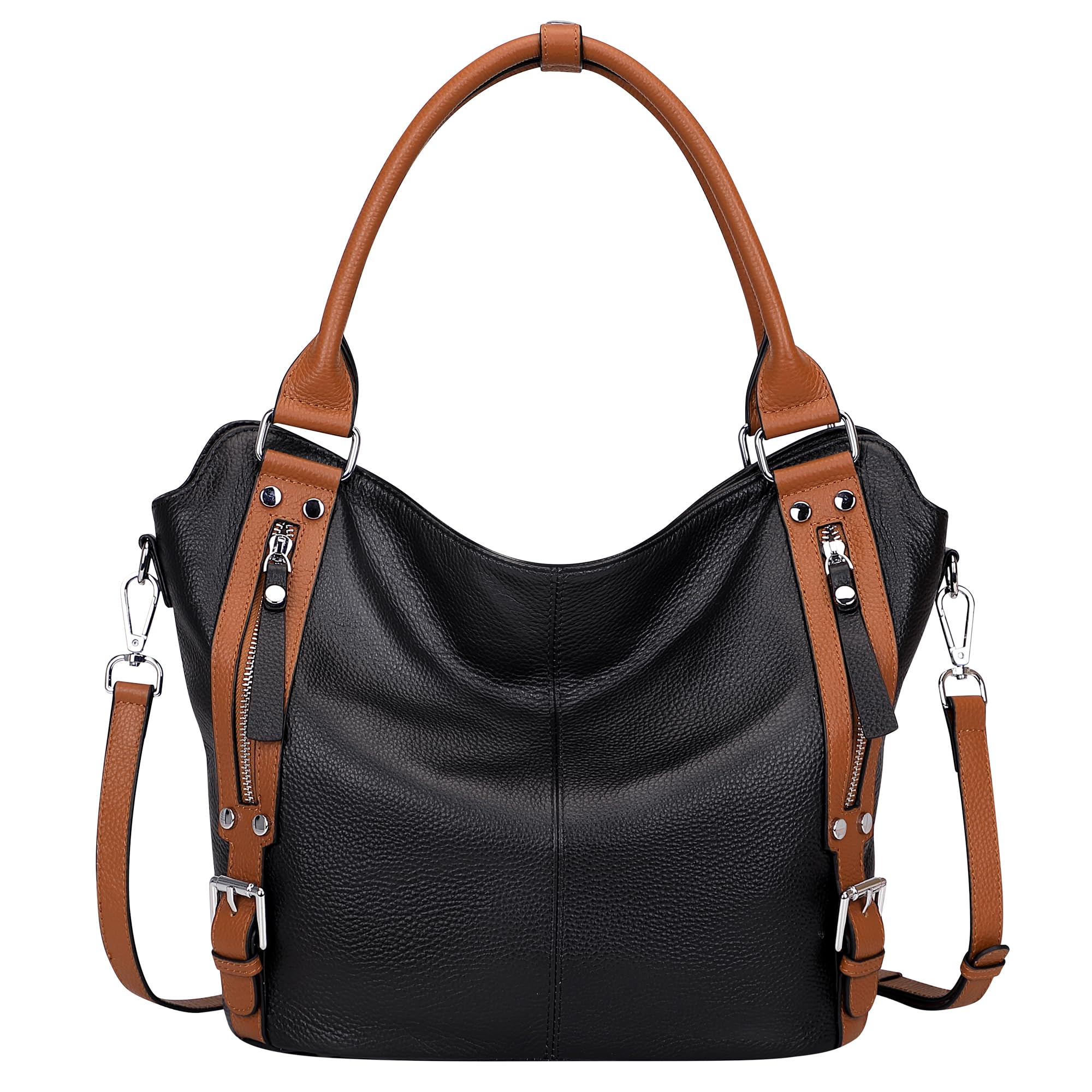 Over Earth Genuine Leather Pueses for Women Leather Hobo Bags Muti Pockets