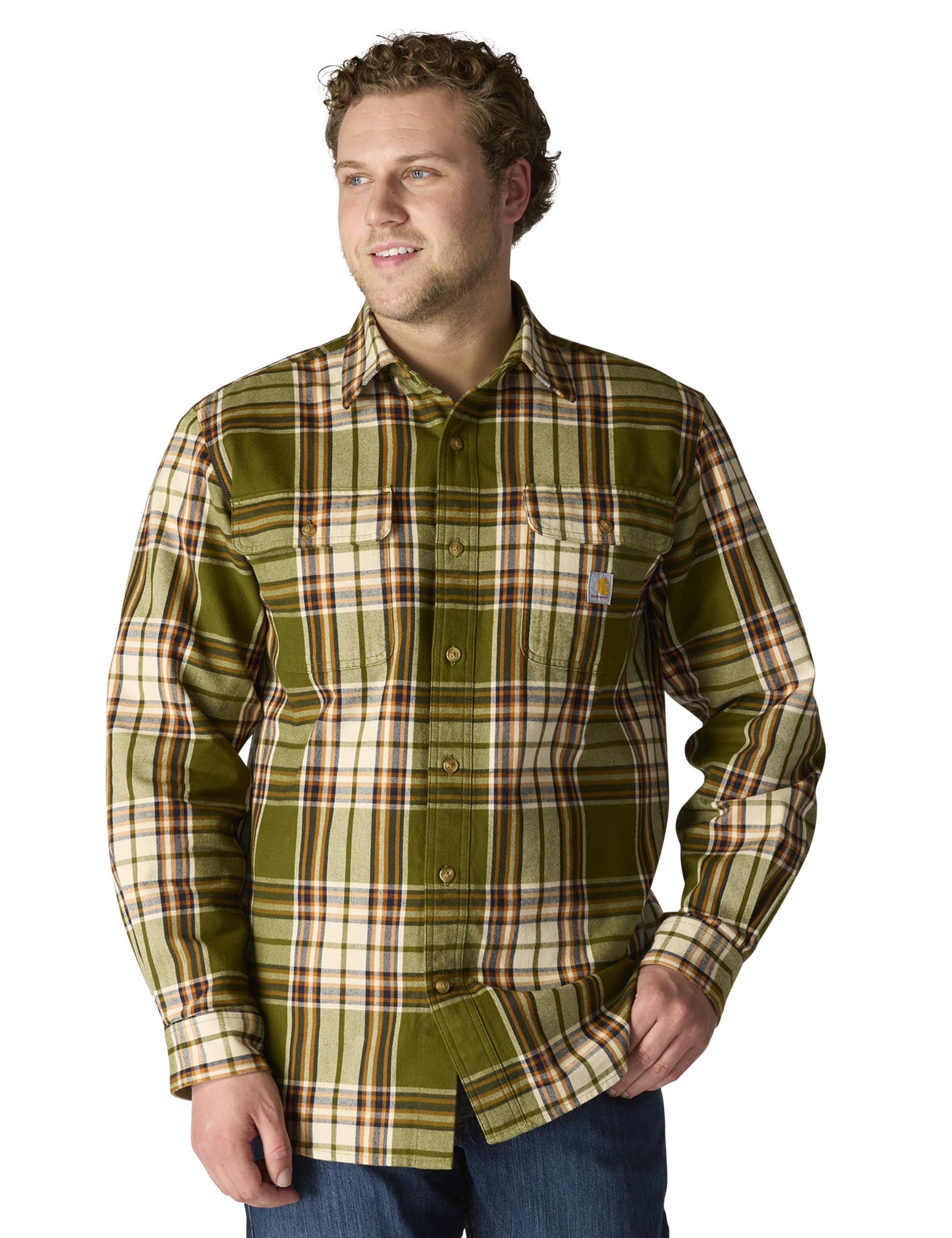 Carhartt Men's Long Sleeve Loose Fit Heavy Flannel Plaid Shirt
