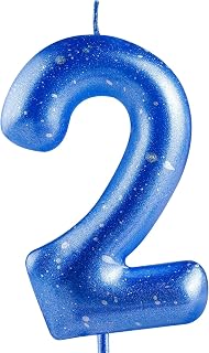 Blue Silver Number 2 Candles, 2nd Birthday Candle,Blue Happy Birthday Candles for Cake,Cake Topper Decorations for Boys Girls Him 2nd Birthday Party Decorations Supplies Favor Gift