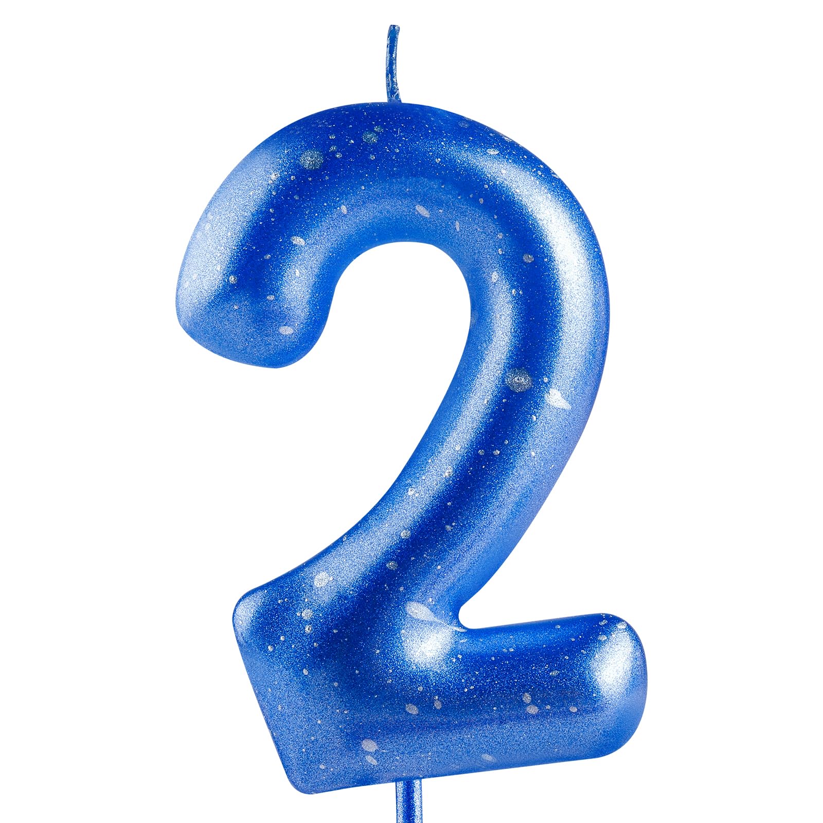 Blue Silver Number 2 Candles, 2nd Birthday Candle,Blue Happy Birthday Candles fo