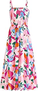 PRETTYGARDEN Womens Summer Dresses 2026 Casual Spaghetti Strap Ruffle Smocked Flowy Floral Spring Maxi Dress with Pocket
