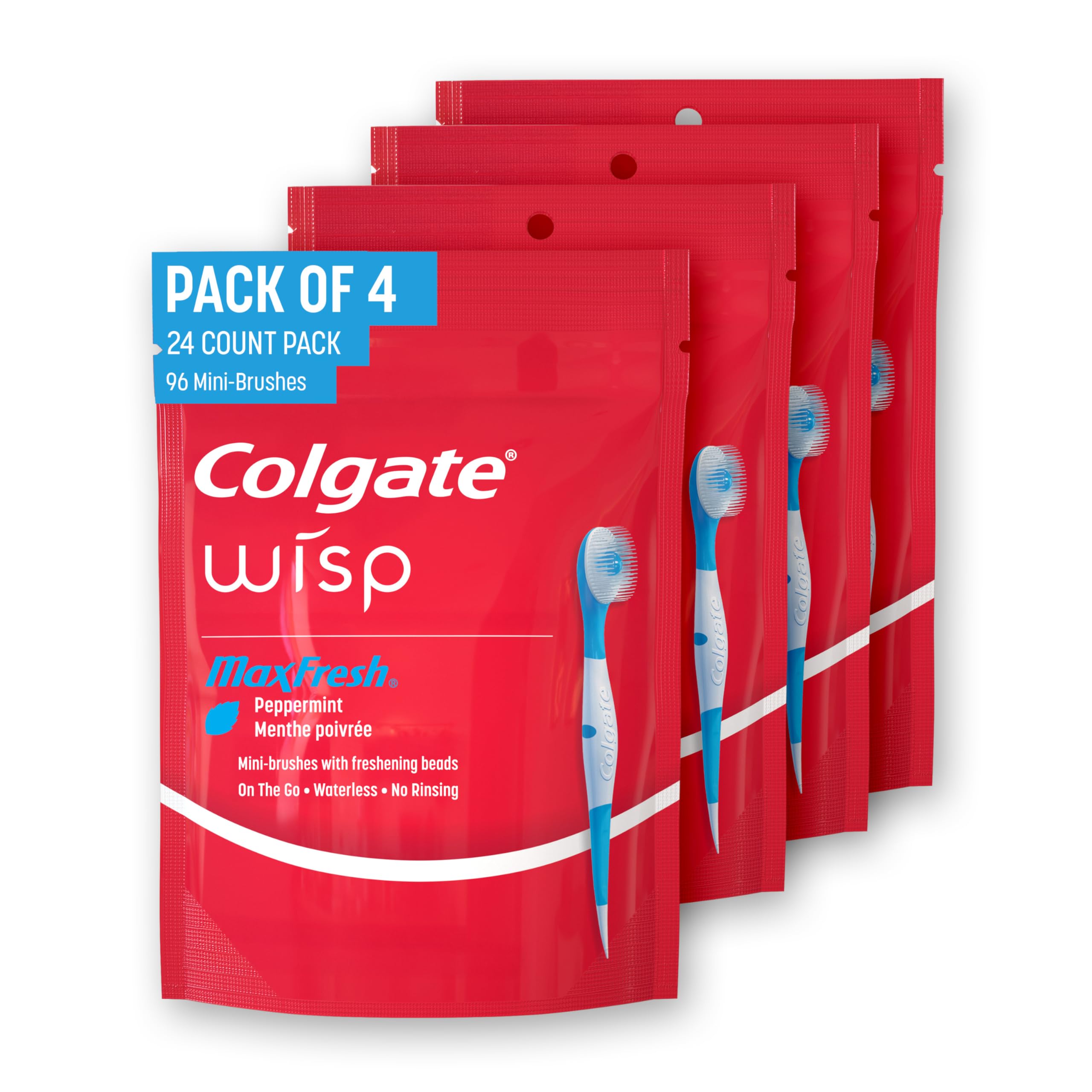 Colgate Wisp Disposable Toothbrushes for Travel, Pack of 4, 96 Total Count | No 