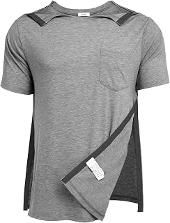 Deyeek Men's Post Shoulder Surgery Shirts Recovery Tear Away Short Sleeve Full Open Side Snap Access Chemo Clothing