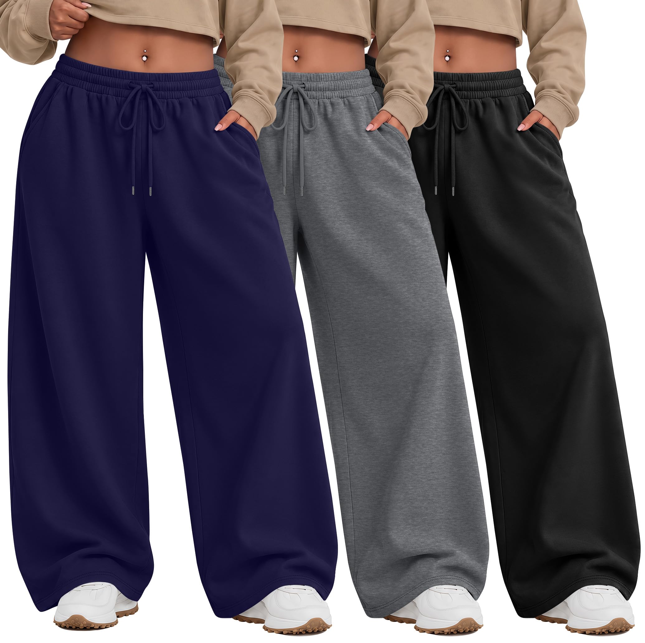 Neer 3 Pack Women's Plus Size Wide Leg Sweatpants Baggy Joggers