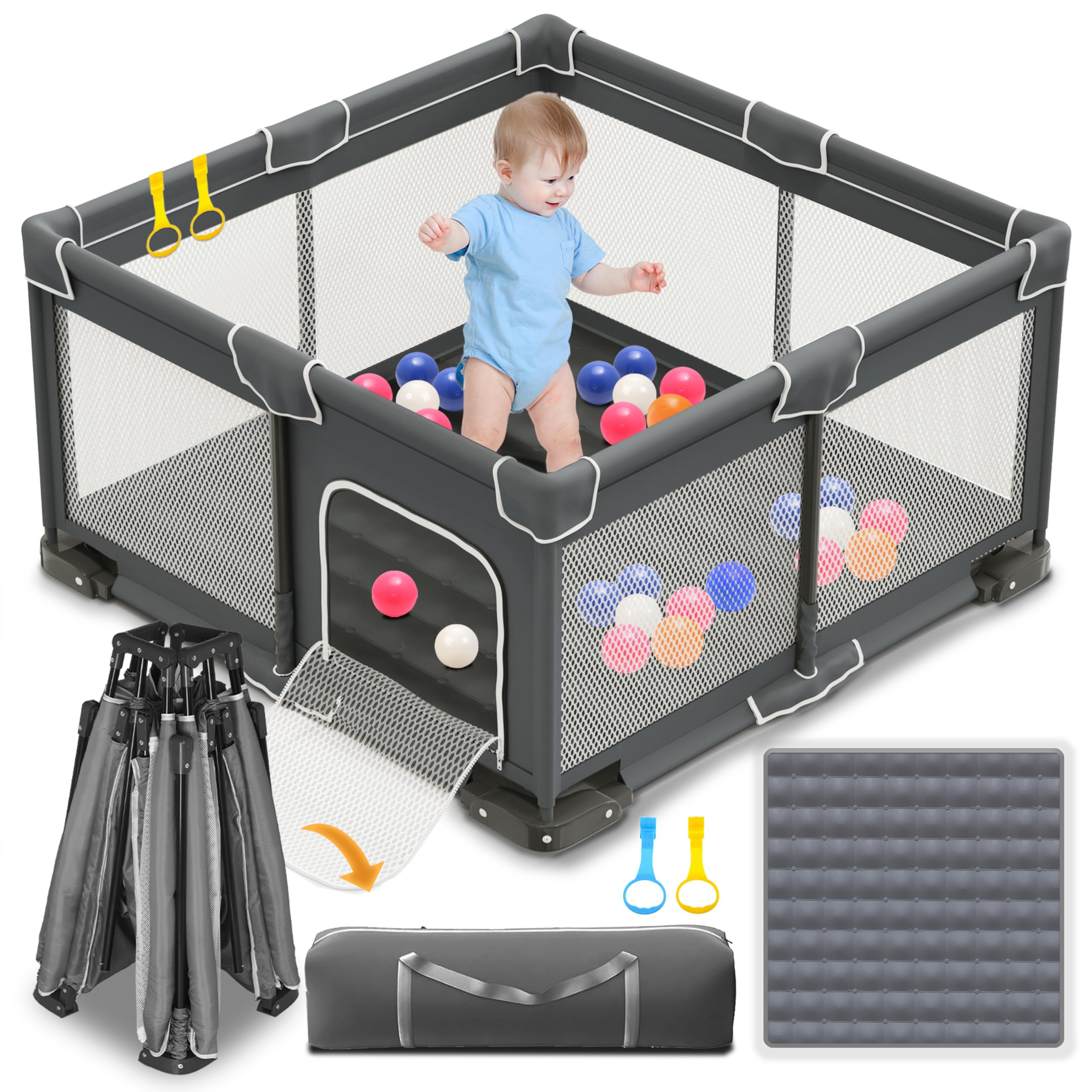 ICAREWAY Foldable Playpen for Babies and Toddlers, 50x50 Inches Portable Playpen