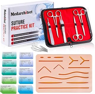 Medarchitect Suture Practice Complete Kit for Student Suture Training, Include Suture Pad with Pre-Cut Wounds, Suture Thread