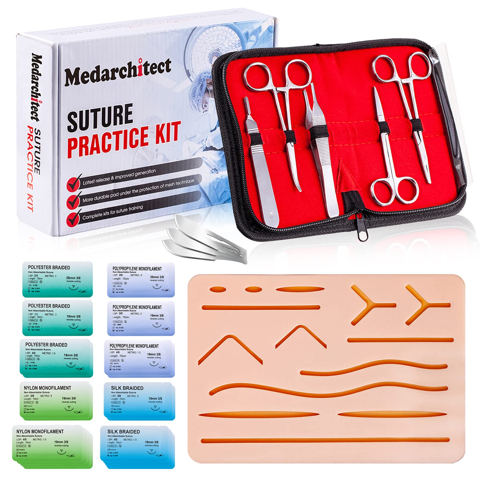 Medarchitect Suture Practice Complete Kit for Student Suture Training, Include S
