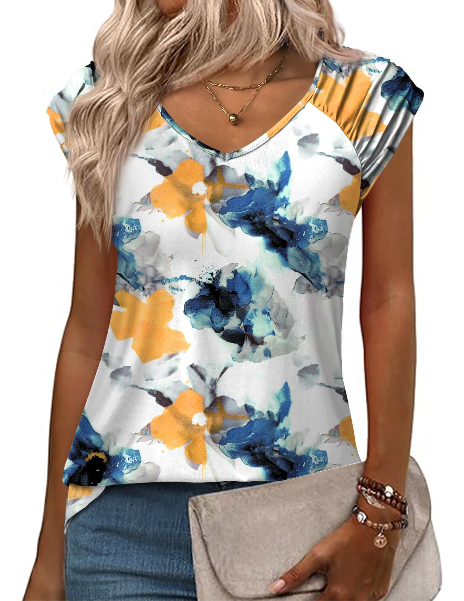 Zeagoo Loose Tank Tops for Women Casual V Neck Cap Sleeve Summer Tops