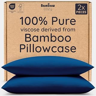 Bambaw 100% Viscose Bamboo Pillowcase Queen Size Cooling Pillowcases Queen Size Envelope Pillowcases Queen Navy Breathable Anti Acne Pillow Cases (Navy Blue)