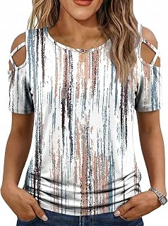 Jar of Love Women's Summer Tops Short Sleeve Cold Shoulder Tops T-Shirts for Women Spring Summer Tops Loose Fit Tunic 2026