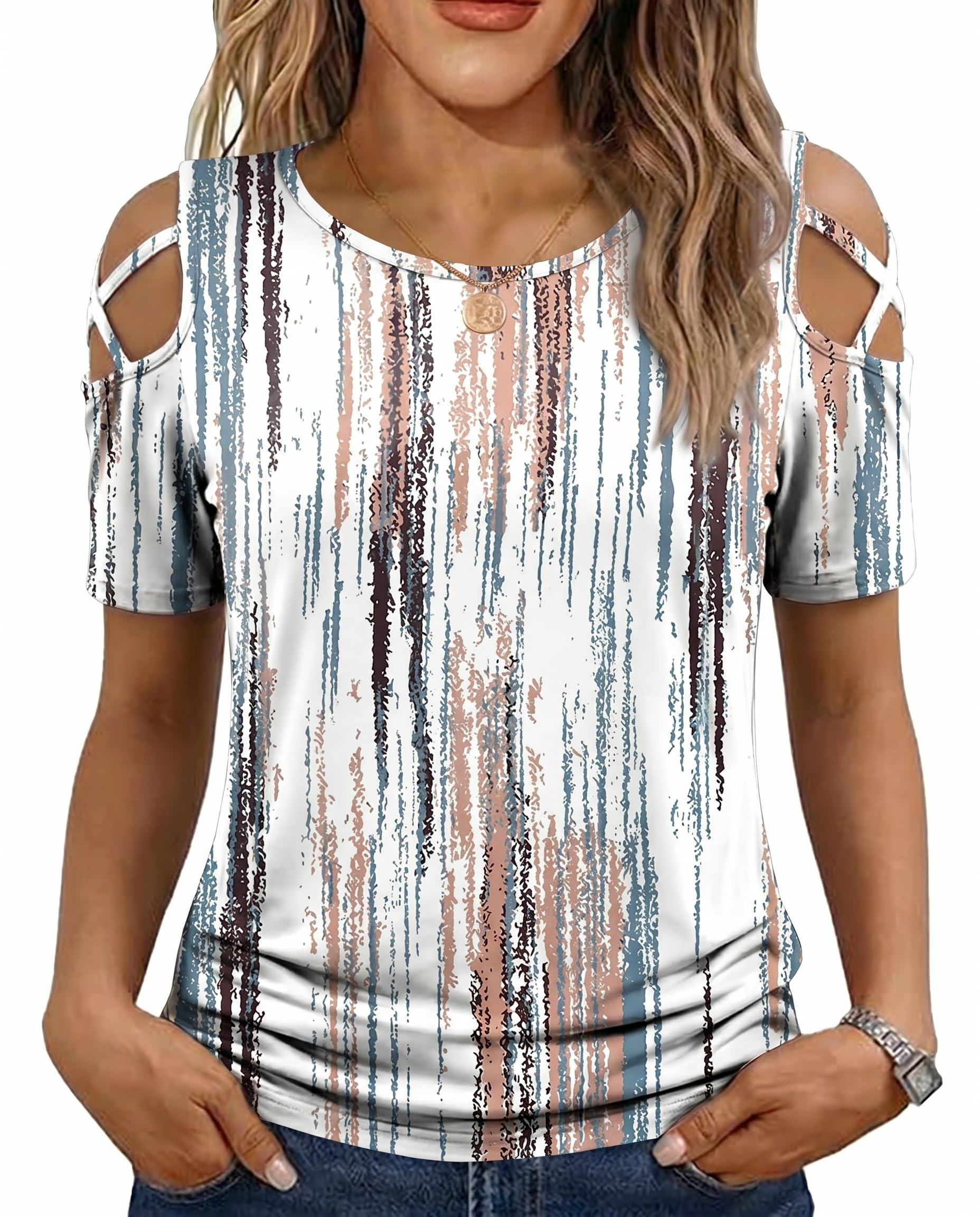 Jar of Love Women's Summer Tops Short Sleeve Cold Shoulder Tops T-Shirts for Wom