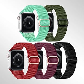 5 Pack Elastic Bands Compatible with Apple Watch Band Ultra 2 49mm 46mm 45mm 44mm 42mm 38mm 40mm 41mm Men Women Nylon Braided Elastic Band for iWatch Series 11