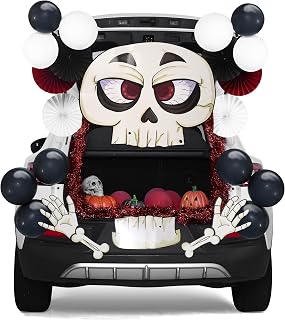 JOYIN Halloween Trunk or Treat Car Decorations Kit with Skeleton Design, Archway Garage Decor Balloons and Tinsel Streamer Garland, for Haunted House Door Entryway