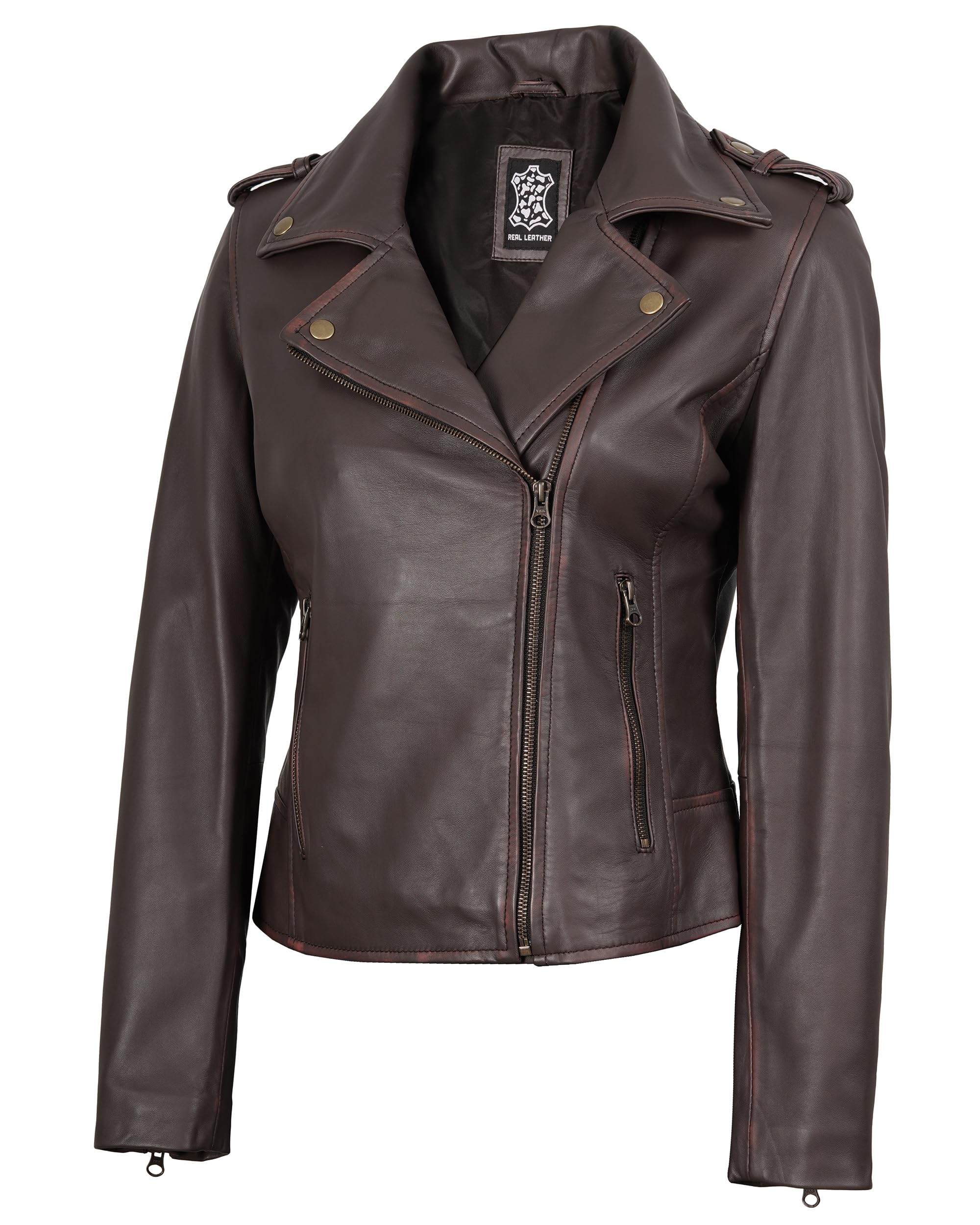 Decrum Women's Leather Jacket - Real Lambskin Leather Jackets for Women