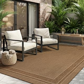 MontVoo Outdoor Rug Patio Rug 5x7 ft Polypropylene Indoor Outdoor Rugs Outdoor Carpet for Patio Deck Balcony Porch, Textured Weave, Durable for High Traffic, Fade-Resistant, Modern Neutral Brown
