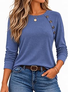 Zeagoo Camisas de manga larga para mujer, estilo casual, suéteres de moda para otoño, ropa de invierno 2025, blusas elegantes
