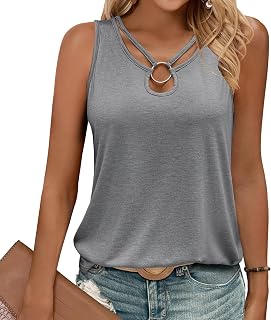 Gihgoew Women Tank Top Summer Tank Top 2025 Cut Out Ring Keyhole Sleeveless Fashion Cute T Shirt