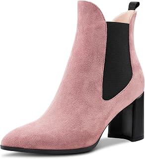 Aachcol Women's Chelsea Ankle Boots Closed Toe Slip-on Chunky Block High Heel Suede 7.5 cm