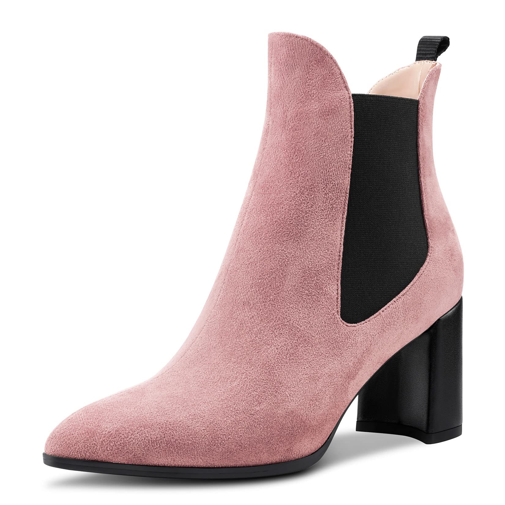 Aachcol Women's Chelsea Ankle Boots Closed Toe Slip-on Chunky Block High Heel Su