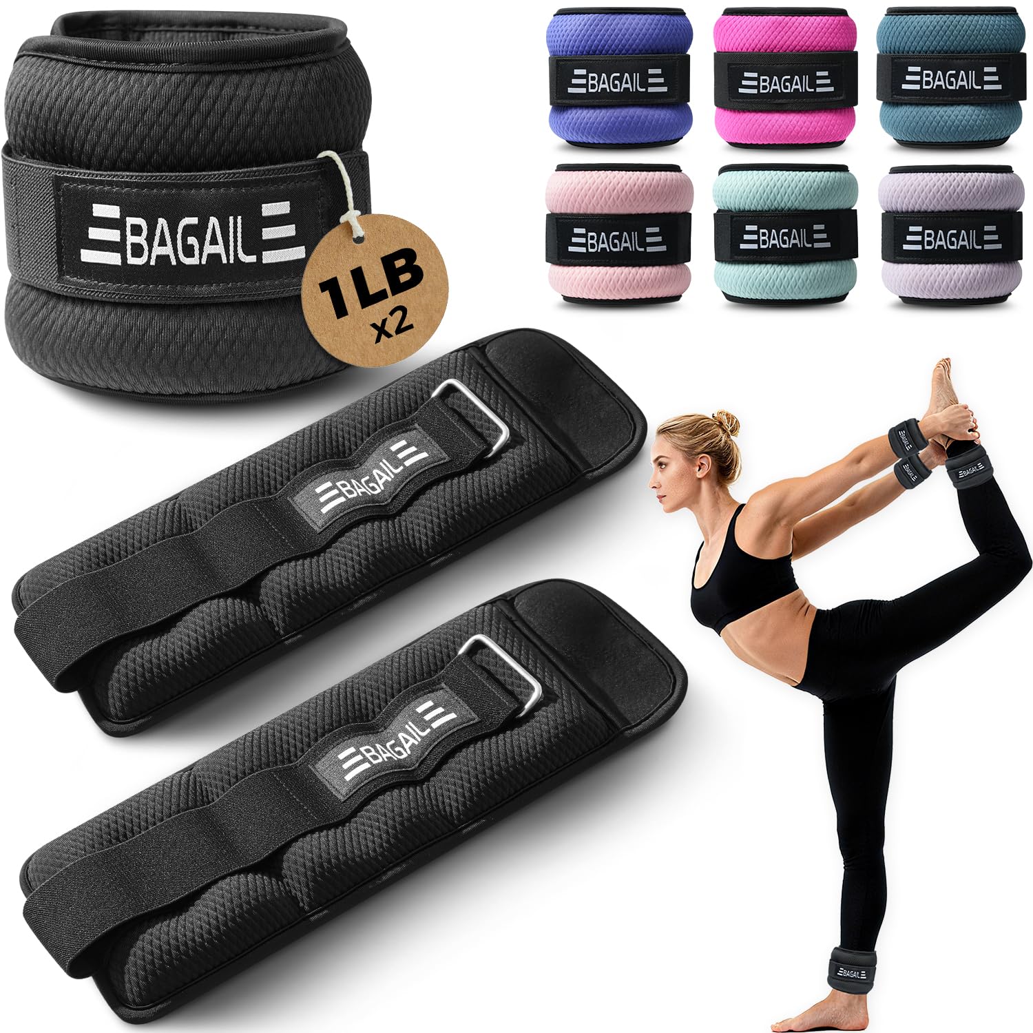 BAGAIL Ankle Wrist Weights for Women & Men, A Pair of 1/2/4/6/8/10 lbs | Comfort