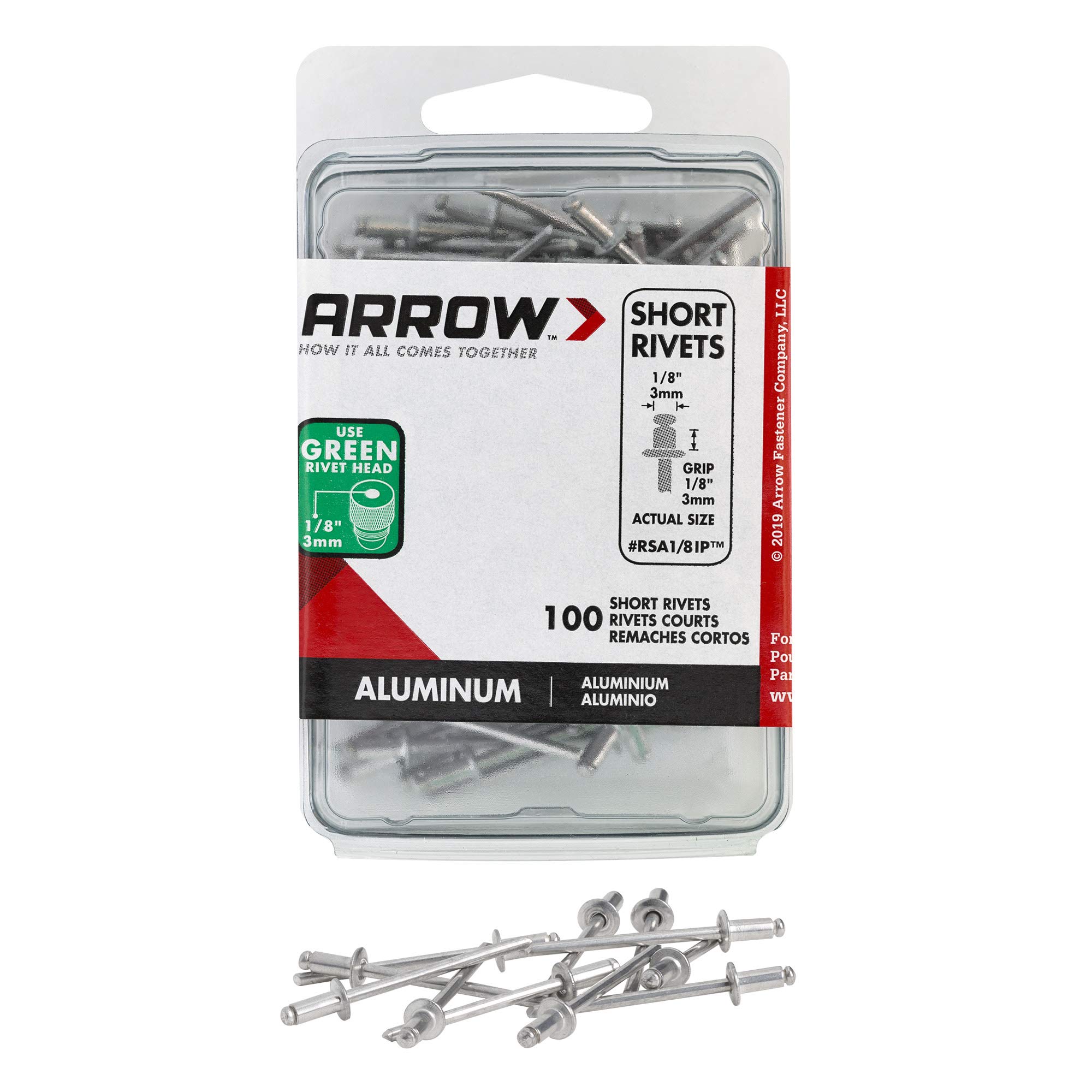 Arrow RSA1/8IP Short Aluminum 1/8-Inch Pop Rivets for Metal, Fabric, Leather, an