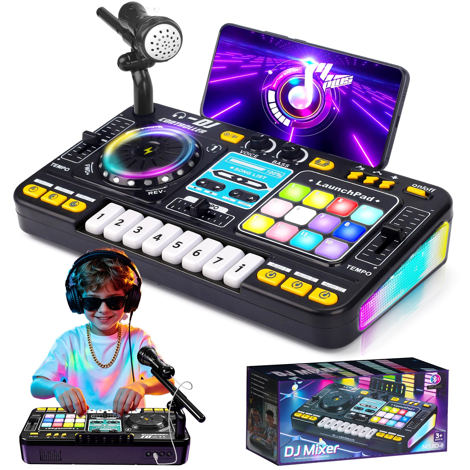 Tsomtto Kids DJ Mixer Table Musical Toy with Lights & Bluetooth | Electronic Mus