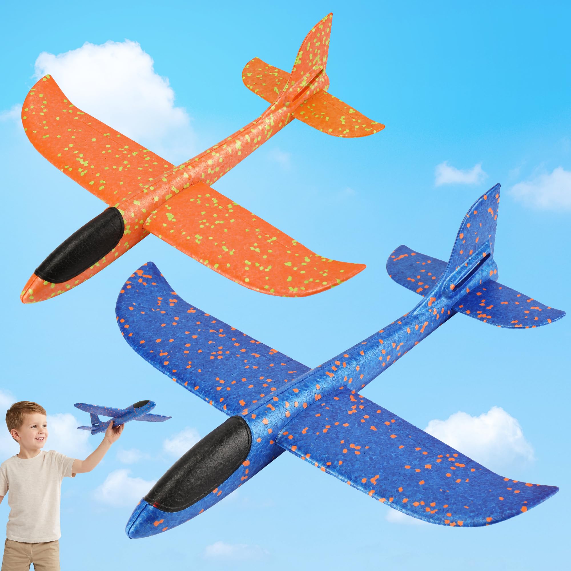 VCOSTORE Foam Glider Planes for Kids, 2 Pcs Large Airplane Toys 17.3'' Polystyre