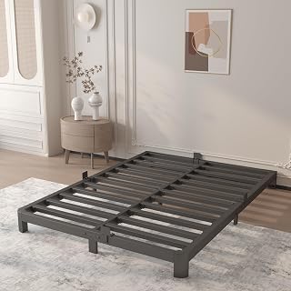 4 Inch King Bed Frame Black, Metal King Size Bed Frame with Round Corner Design, No Box Spring Needed, Heavy Duty Steel Support, Pet Friendly, Anti-Slip Baffles, Easy Assembly, Noiseless