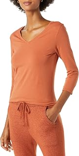 Amazon Essentials Women's Regular-Fit 3/4 Sleeve V-Neck Cotton Modal T-Shirt