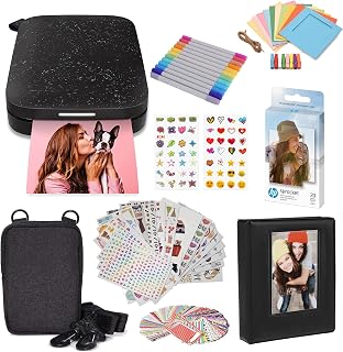 HP Sprocket Portable 2x3 (5.1x7.5 cm) Instant Photo Printer Starter Bundle, Portable Color Wireless Mobile Printer, Zink Sticky-Back Photos (Black Noir)